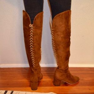 Lace-Up Suede Heeled Over the Knee Boots
